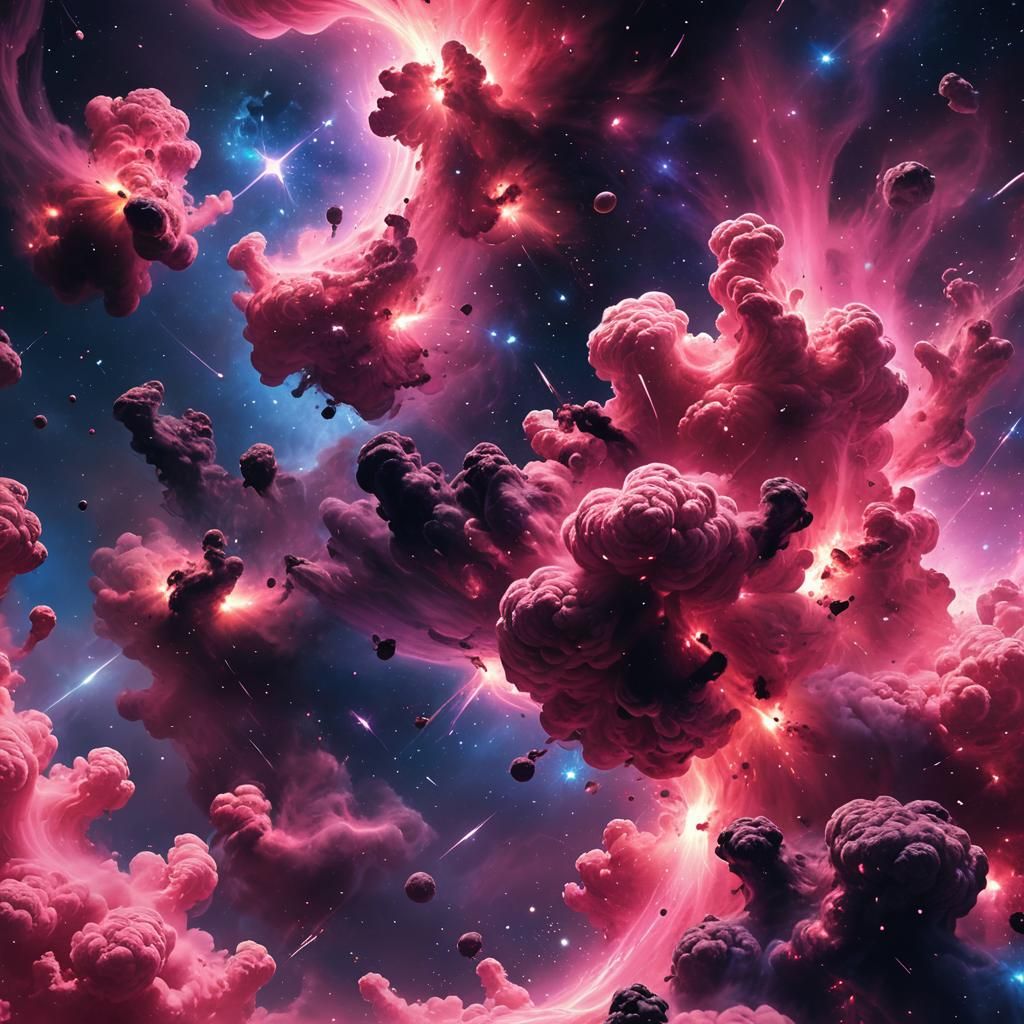 Black and Pink Nebula in Surreal Digital Art