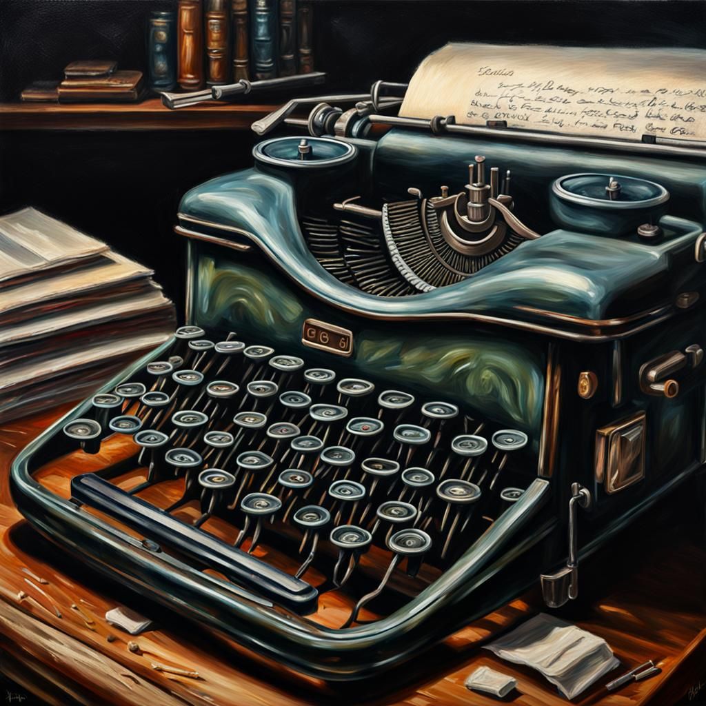 An oil painting of a typewriter