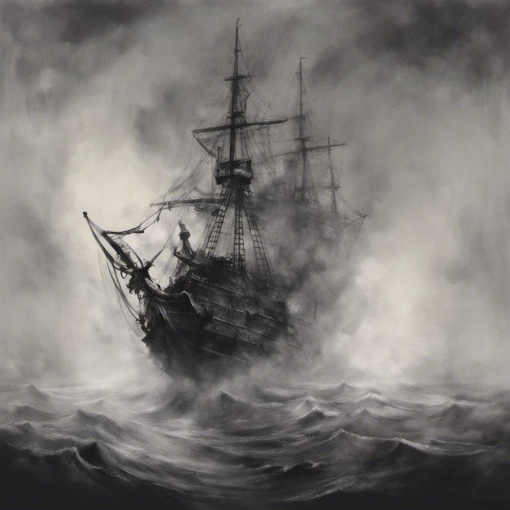 Ghostly Pirate Ship in Dense Fog
