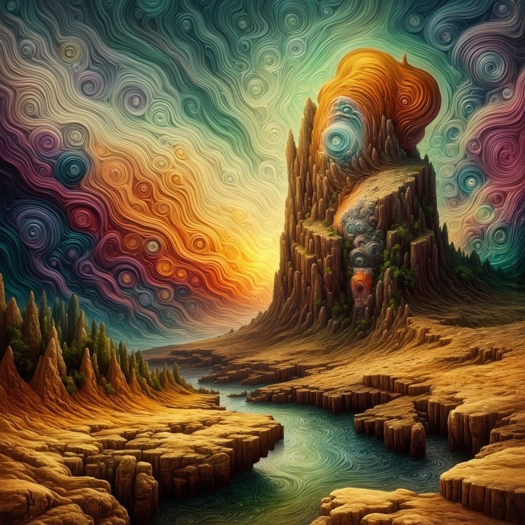 Surrealist Rock Formation in an Ethereal Landscape