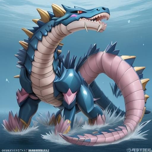 Armored Water Dragon Megalodon Pokémon in Anime Style