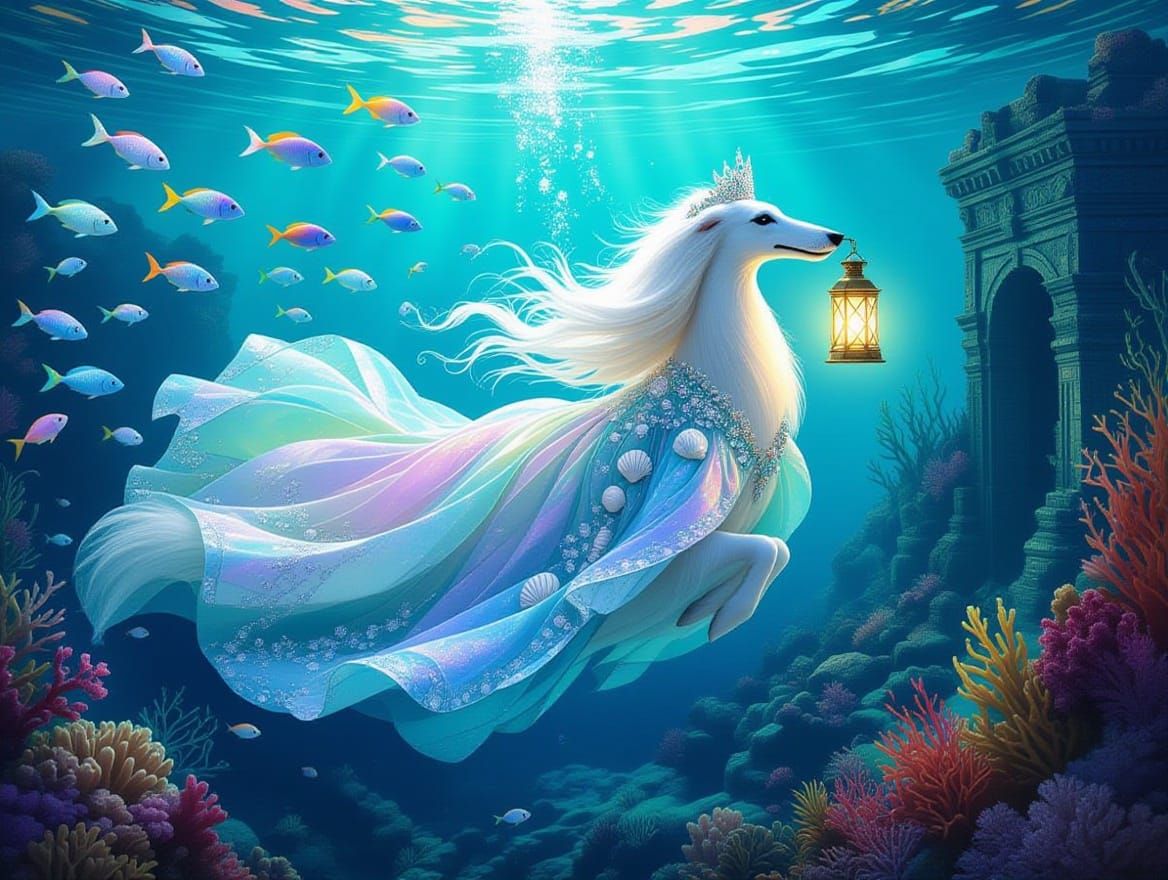 Borzoi Furmaid in Underwater Fantasy Realm
