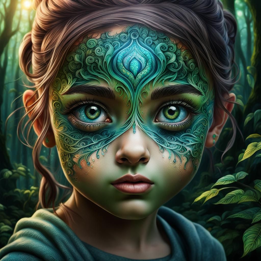 Girl with Eye Tattoo in Magical Forest