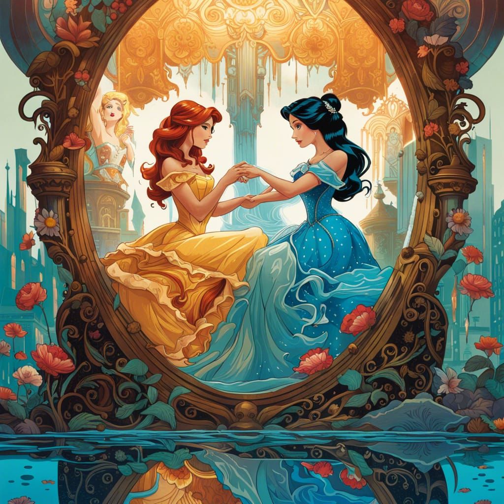 Disney Princess Reflects: Hyperrealistic Digital Art