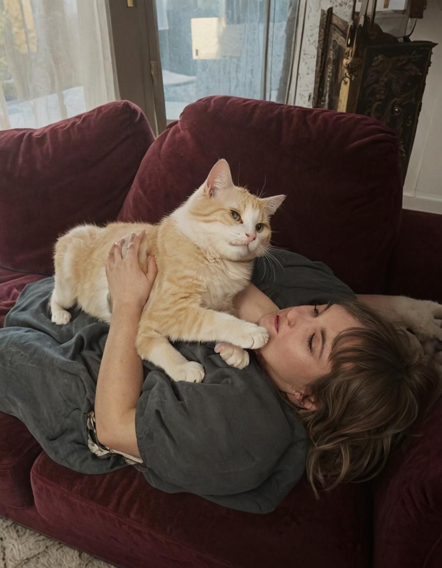 Woman with Cat: Hyper-Realistic Fantasy Concept Art