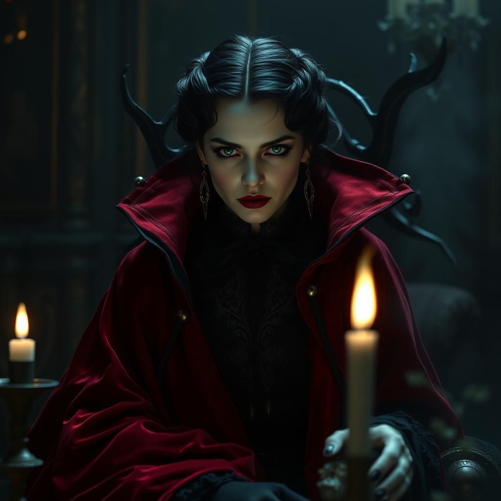 Gothic Vampire in Dim Chamber, Dark Art Style