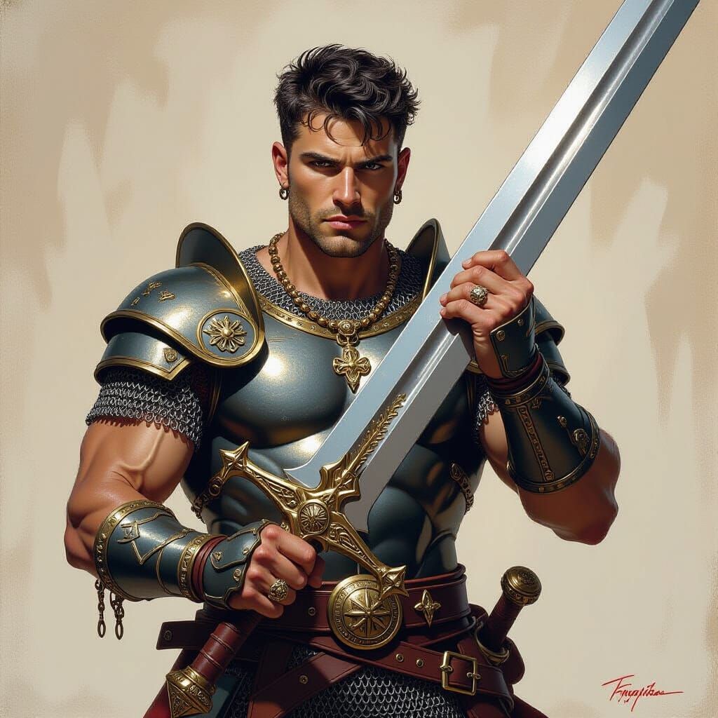 Heroic Human Fighter with Greatsword in Fantasy Art Style