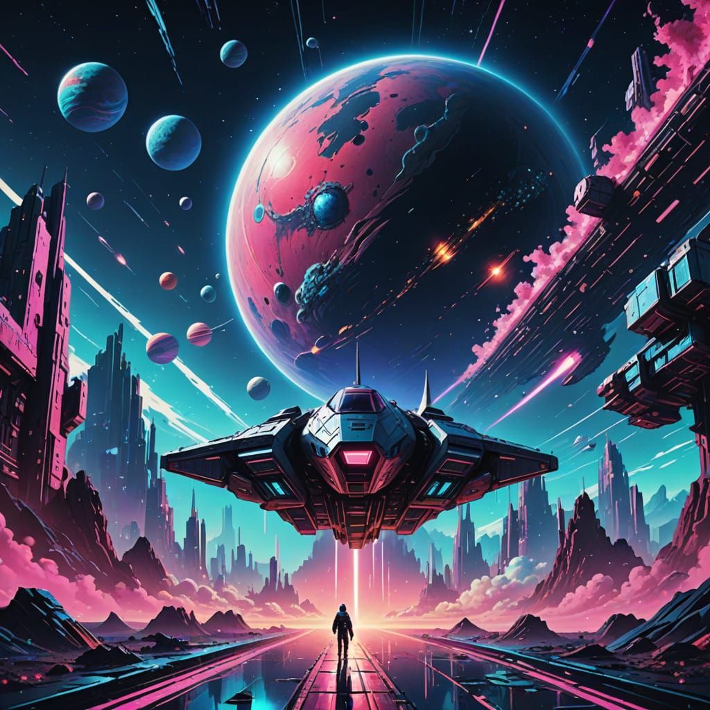 Synthwave Cosmic Odyssey in Pastel Hues