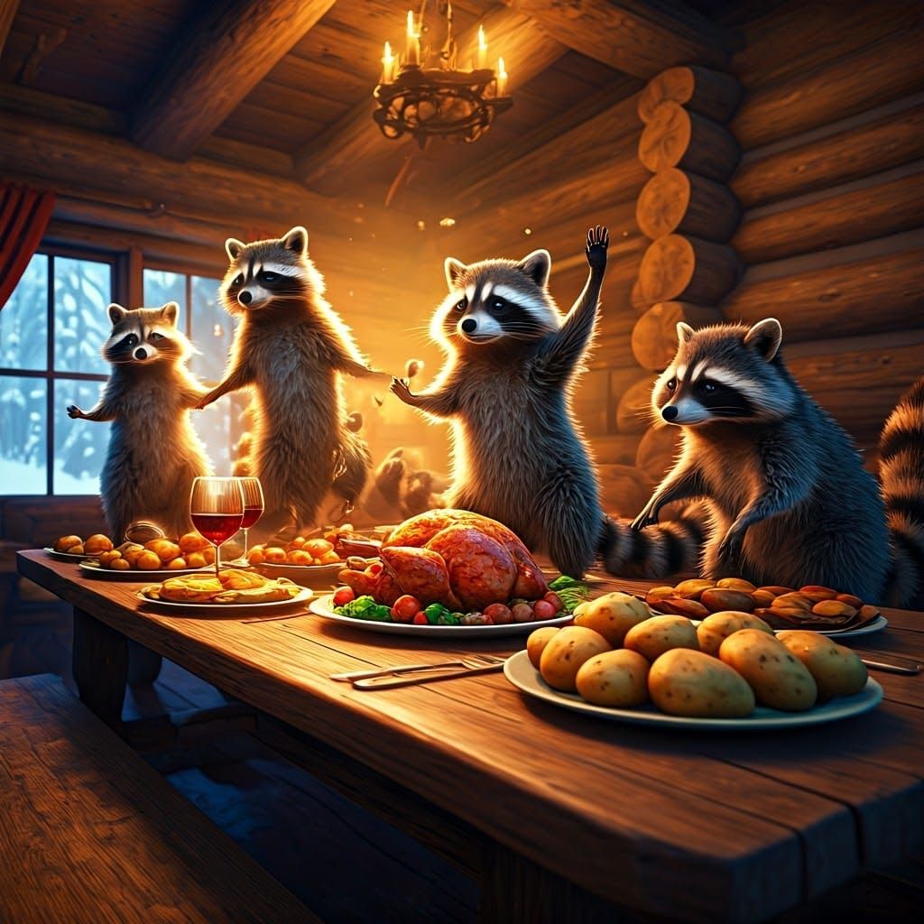 Whimsical Woodland Raccoon Feast