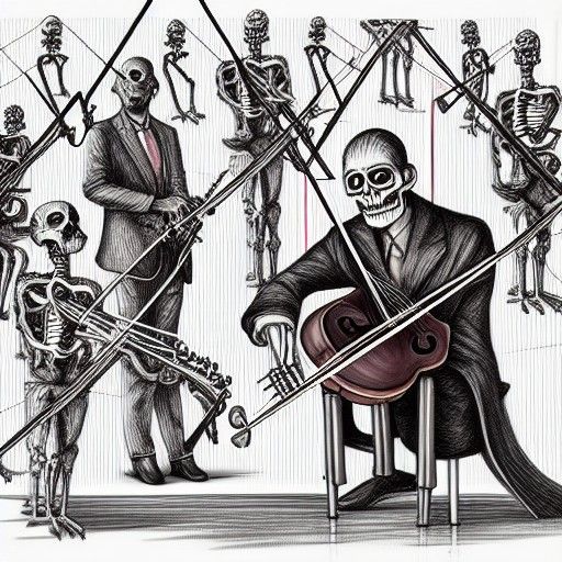Human Bird Hybrid Skeleton Musician: Detailed Digital Art