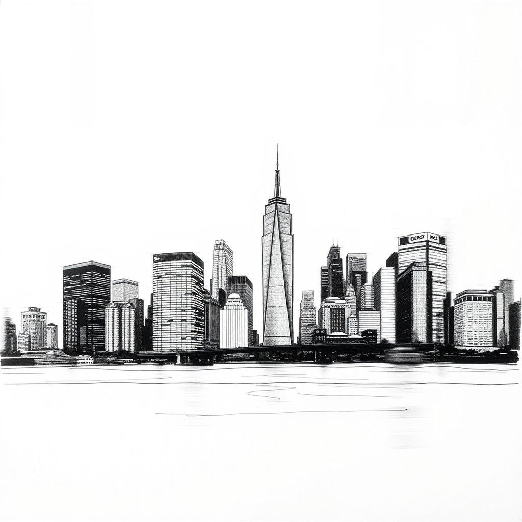 Motion Blur Panorama of Iconic Skylines in Ink