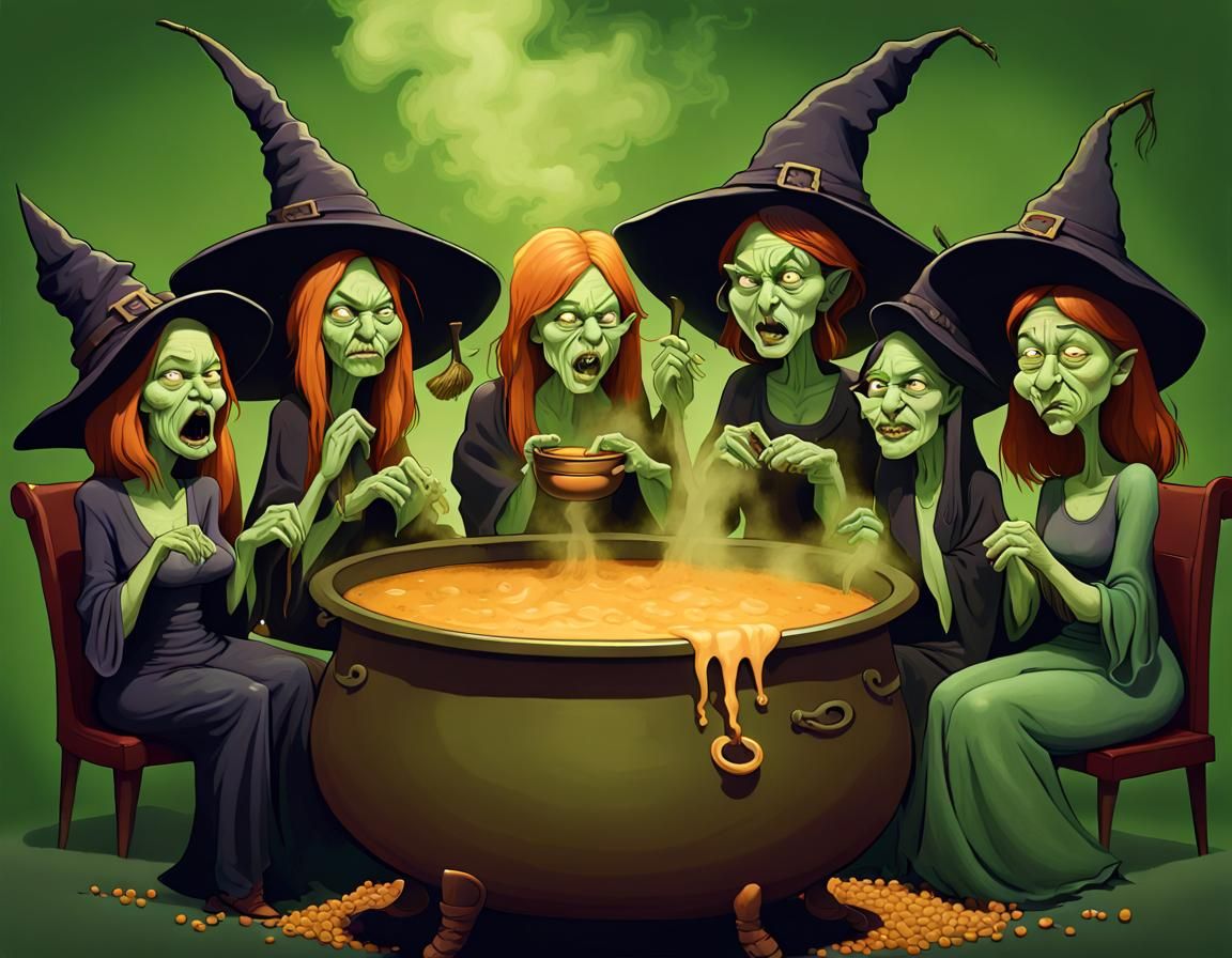 Witches' Flatulence: A Humorous Caricature in Digital Art