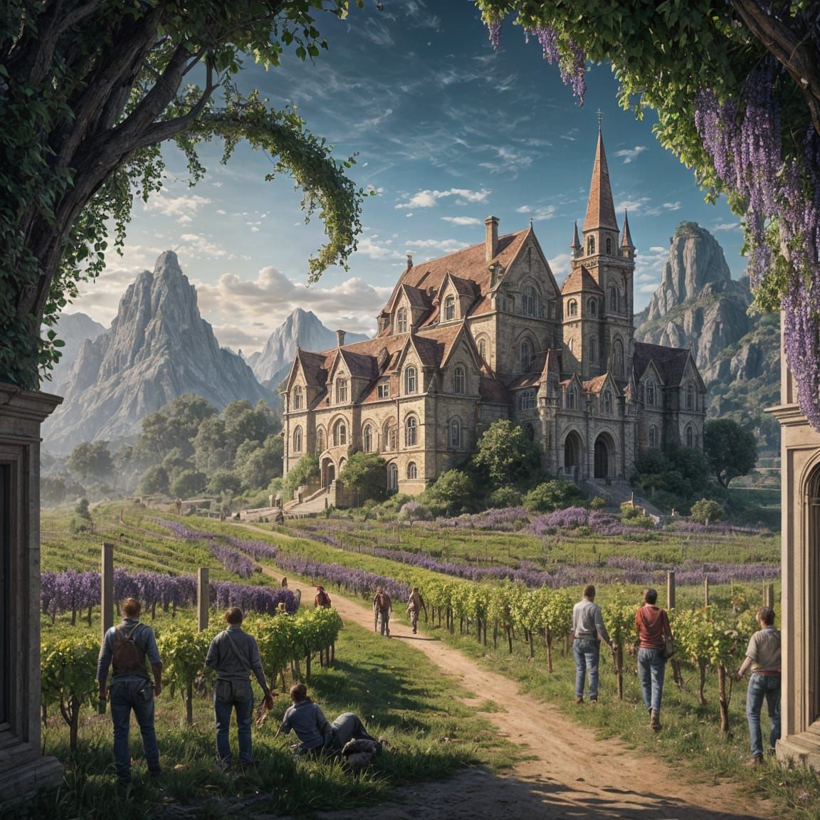 Fantastical Vineyard Scene with Grape Harvest