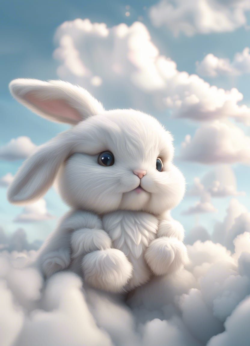 Cute Cloud Bunny: Hyperrealistic Fantasy Art