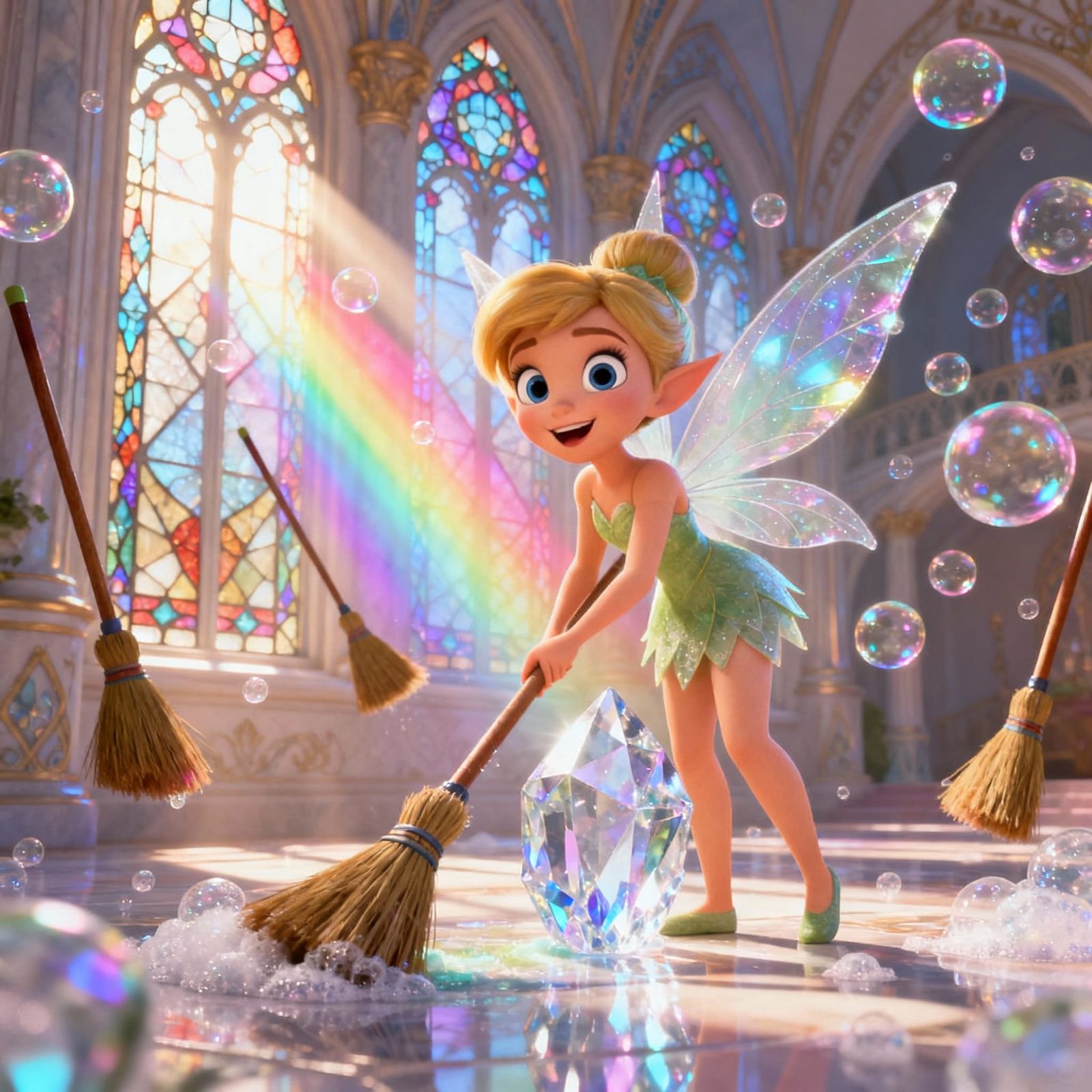 Disney Fairy Cleans Crystal Palace in 3D Cartoon Style