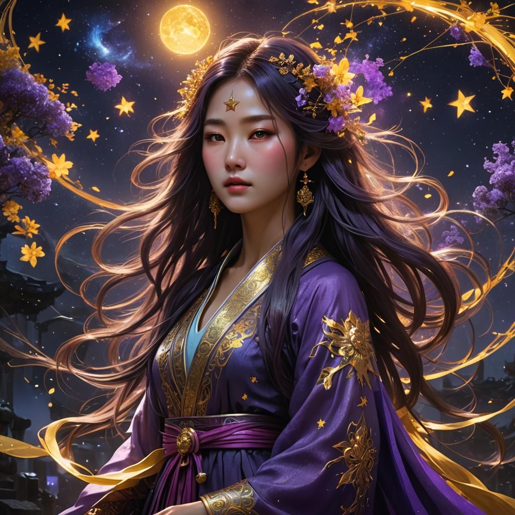 Mystical Korean Girl with Glowing Hair: Fantasy Art