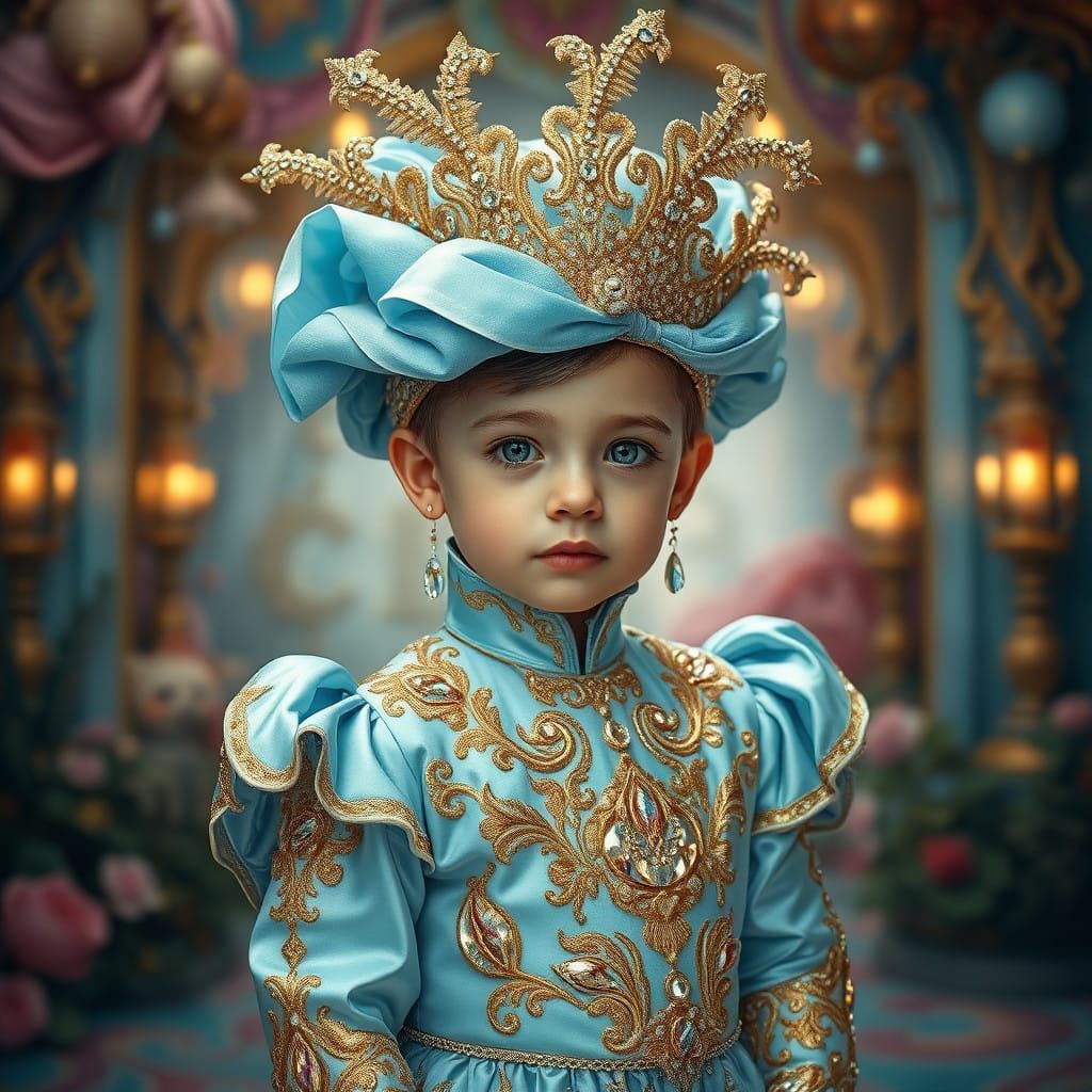 Elegant Child in Whimsical Fantasy Carnival Attire