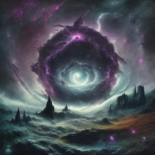 Cosmic Fusion of Celestial Bodies in Gothic Style