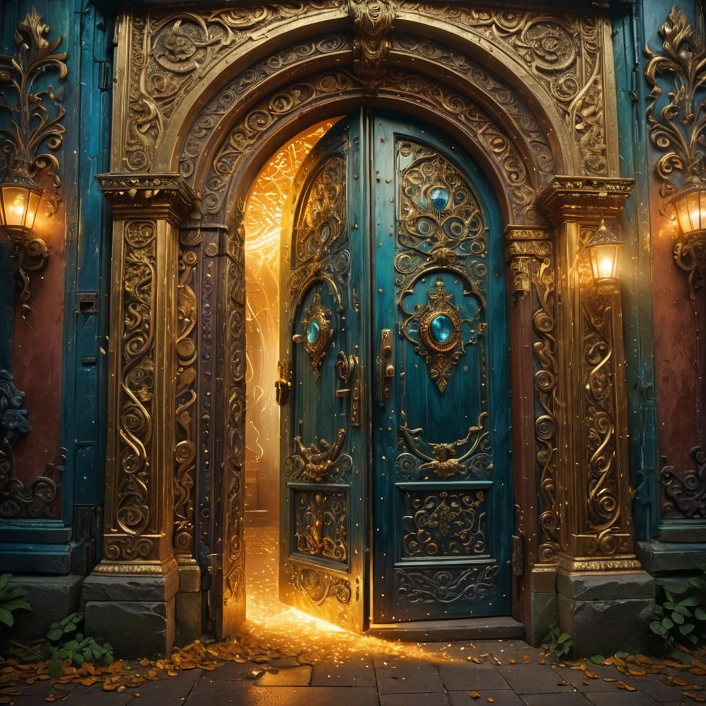 Surreal Mystical Doorway with Ethereal Sparks