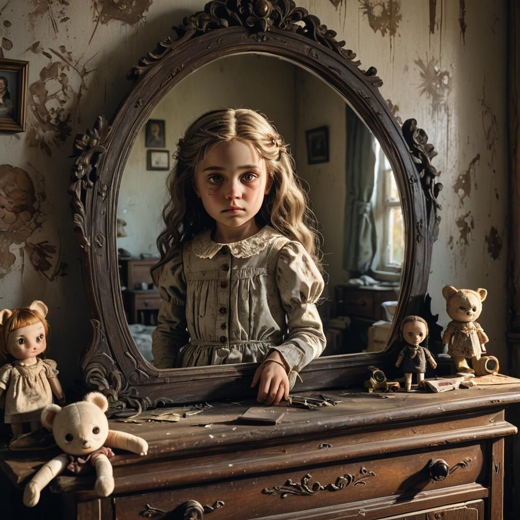 Abandoned Bedroom in Soft Focus, Staring Doll