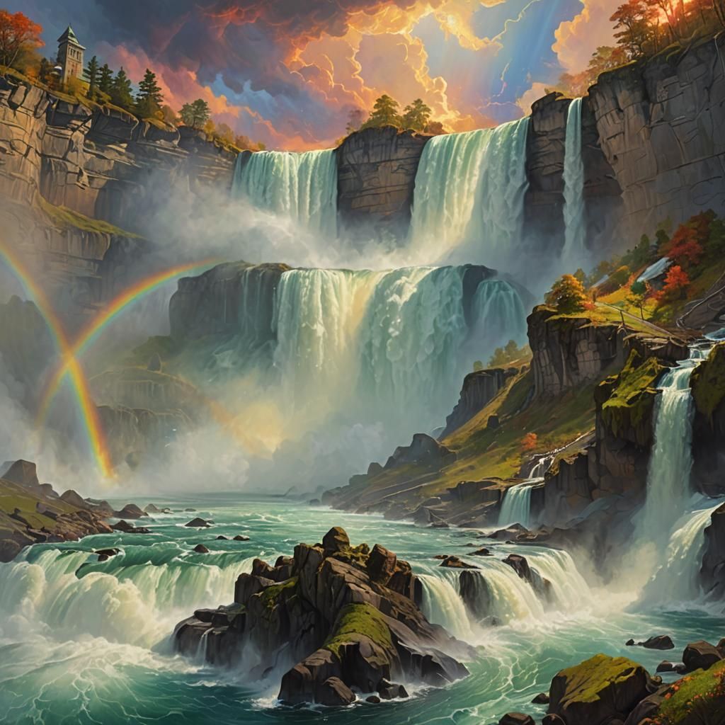 Niagara Falls: Roaring Majesty in Oil Painting Style