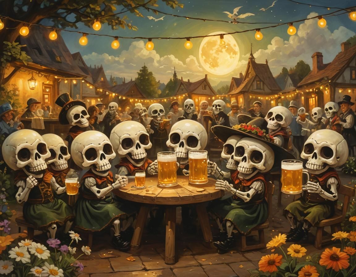 Oktoberfest Ghosts Enjoying Beer, Oil Painting