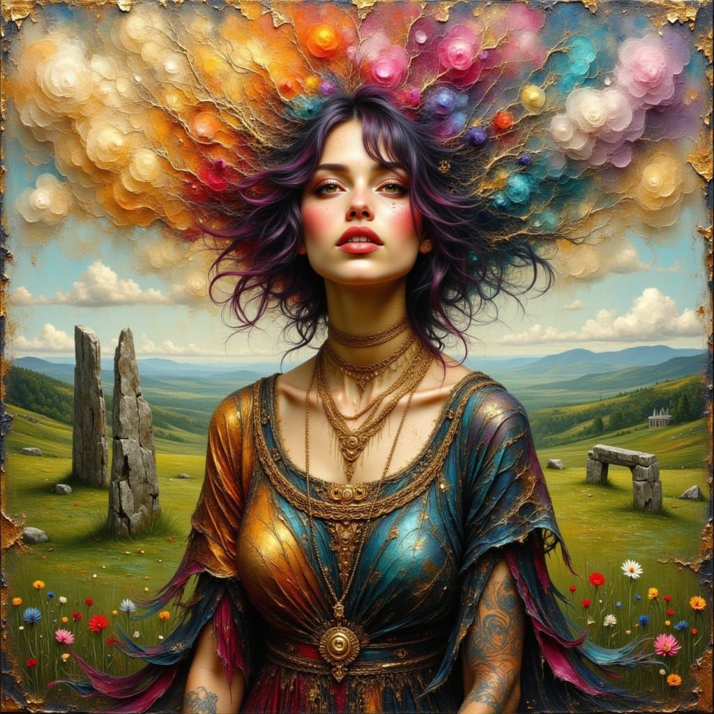 Ethereal Celtic Goddess in Highland Landscape Oil Painting