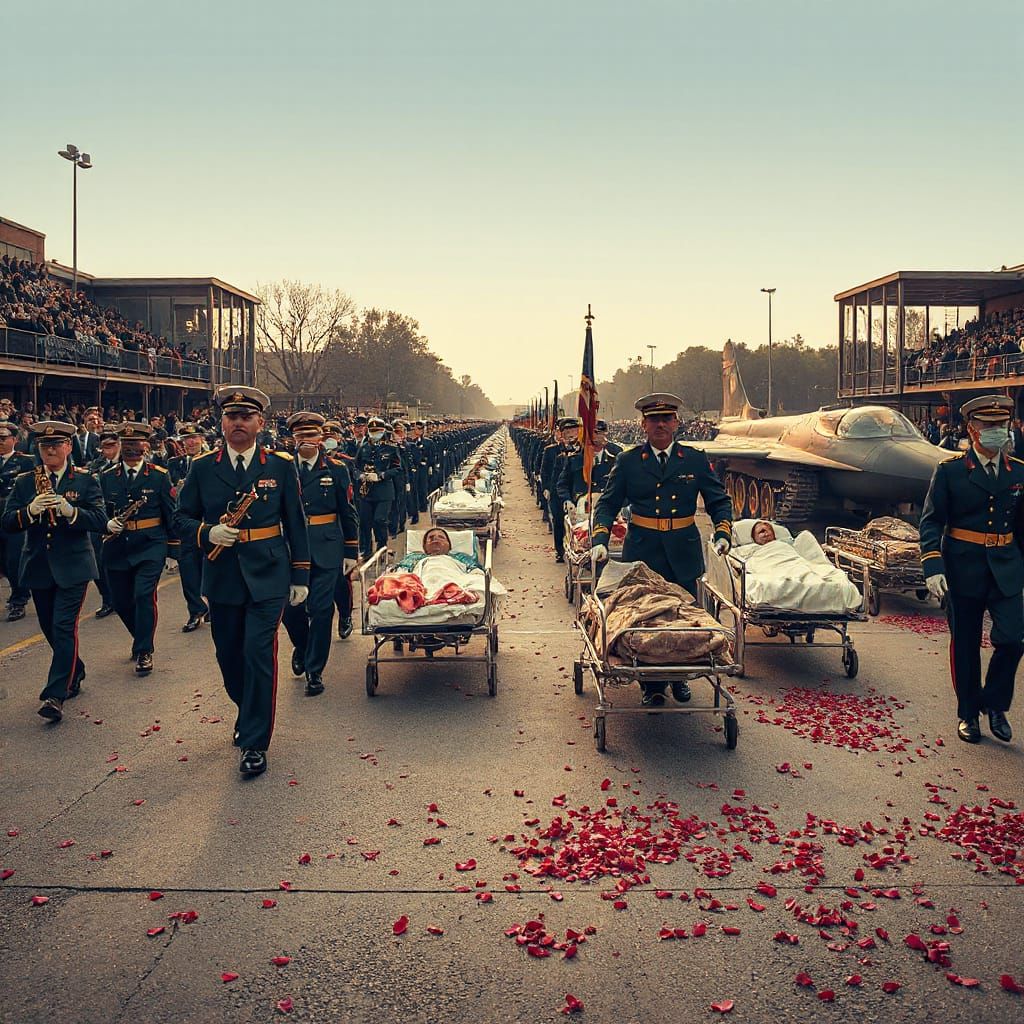 Soldiers Marching with Humanitarian Cargo in Formal Dress