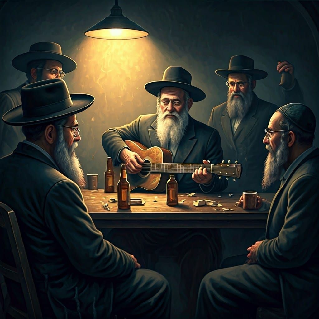 Hasidic Reverend Plays Guitar in Smoky, Golden Light