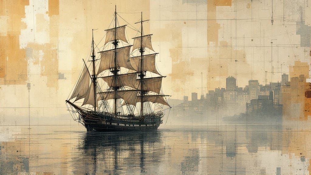 Ethereal Sailing Vessel in Coastal Mist