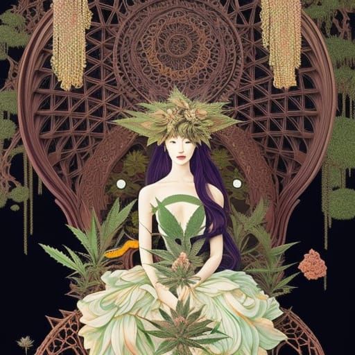 Woman in Cannabis Chair: A Fairytale Digital Painting