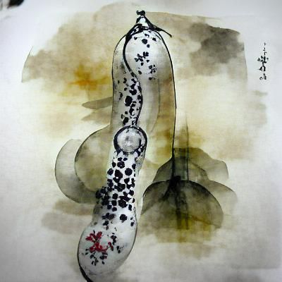 Jewelled Stem in Sumi-e Ink Wash Style