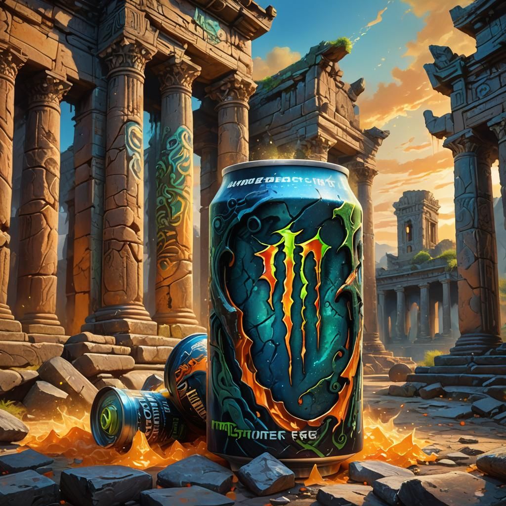 Monster Energy Drink in Ancient Ruins: Fantasy Art