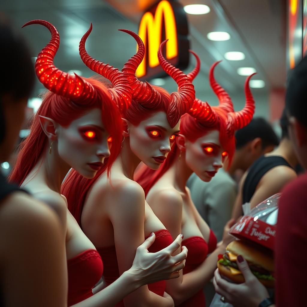 Red demon girls looking for some fast food