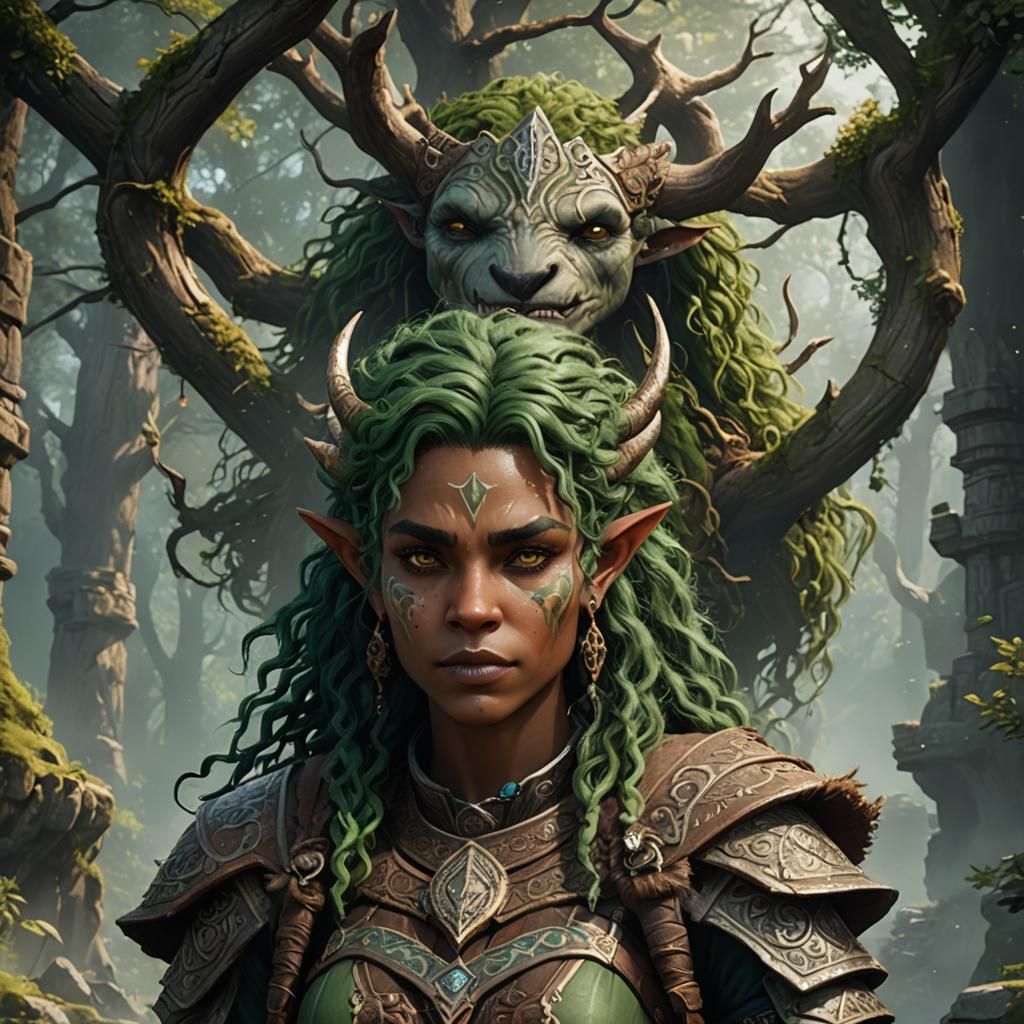 Detailed Matte Painting of a Female Firbolg
