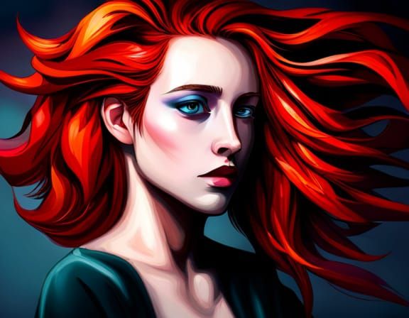 Butterfly Face Portrait with Red Hair