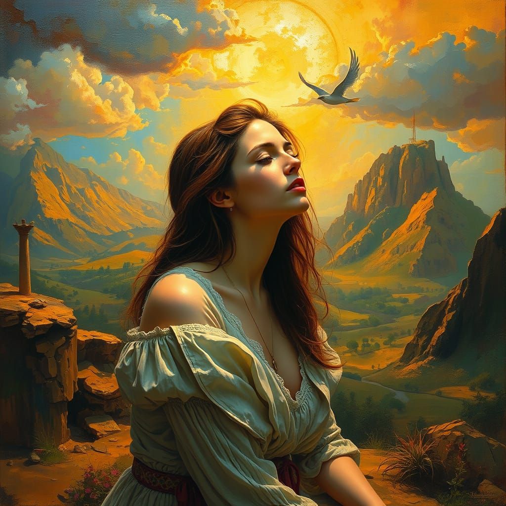 Surreal Dreamscape: Giotto and Delacroix Fusion