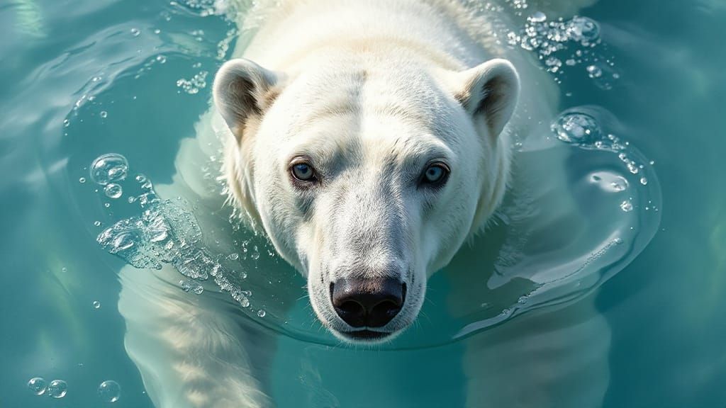 Majestic Pure White Polar Bear in Crystal Clear Water