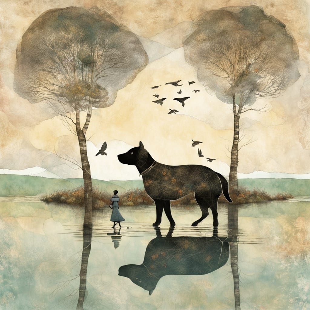 Whimsical Cottagecore Scene in Double Exposure