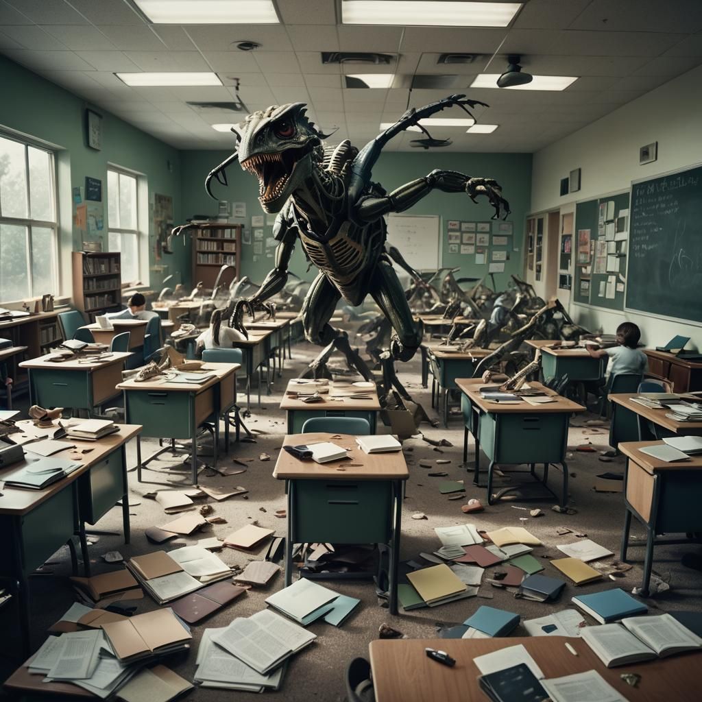 Classroom Battlefield: Students vs. Insectoid Alien Invaders