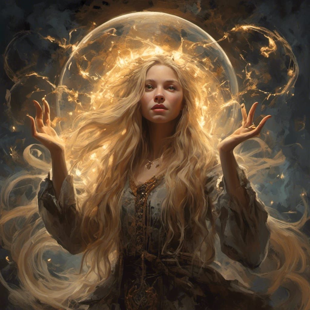 Blonde Wizardess Casting Spell in Neo-Expressionism