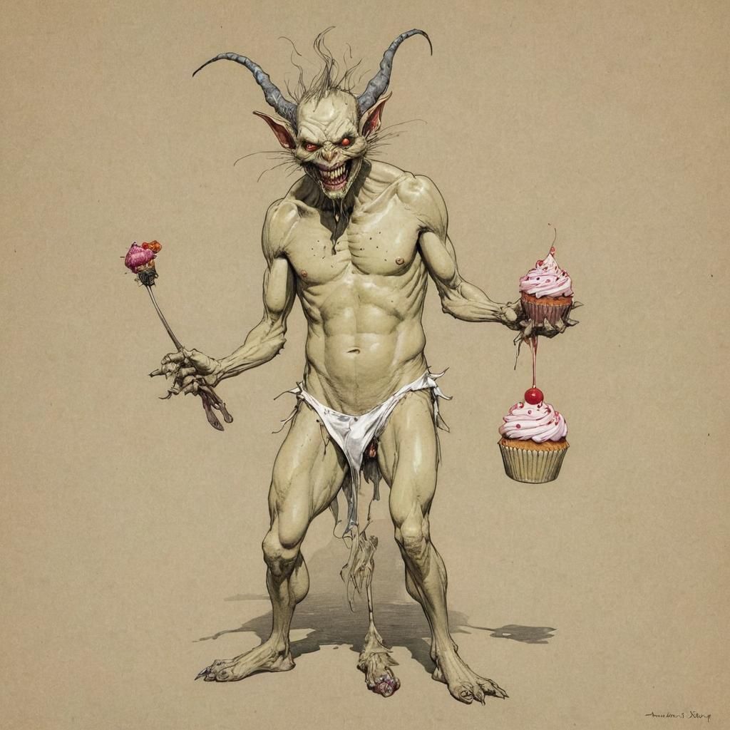 Monster with Cupcake in Heinrich Kley Style