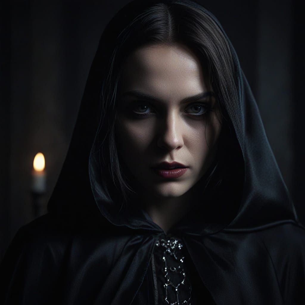 Eerie Gothic Portrait of Vampire in Dark Attire