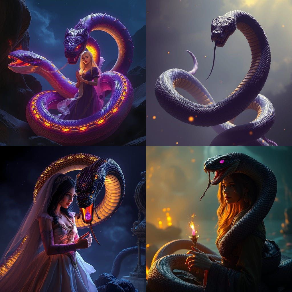 Dark Fantasy Snake Shapeshifter in Nighttime Elegance