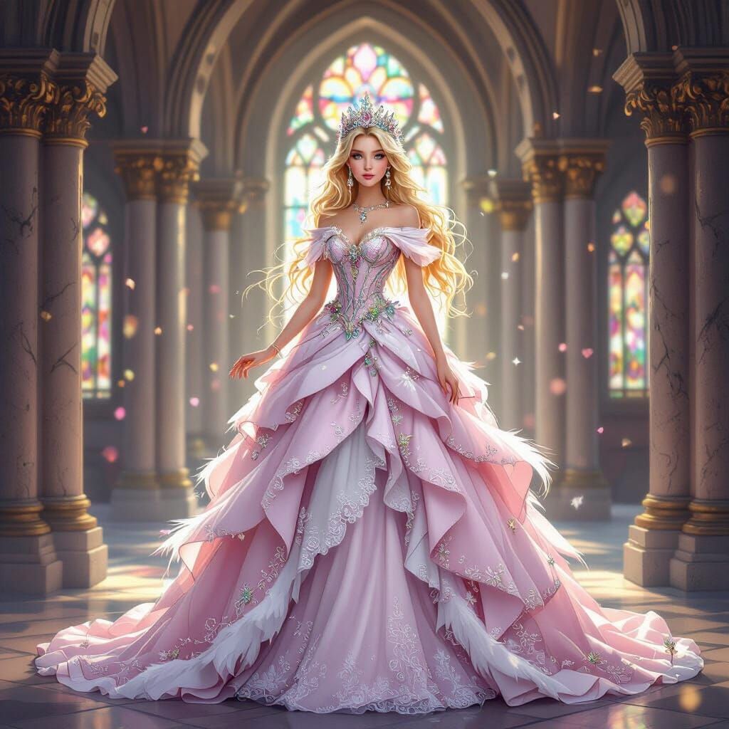 Whimsical Princess in Ancient Castle