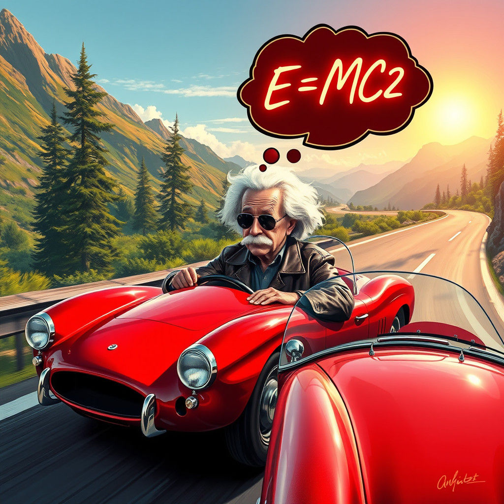 Einstein's Road Trip: A Digital Art Rendition