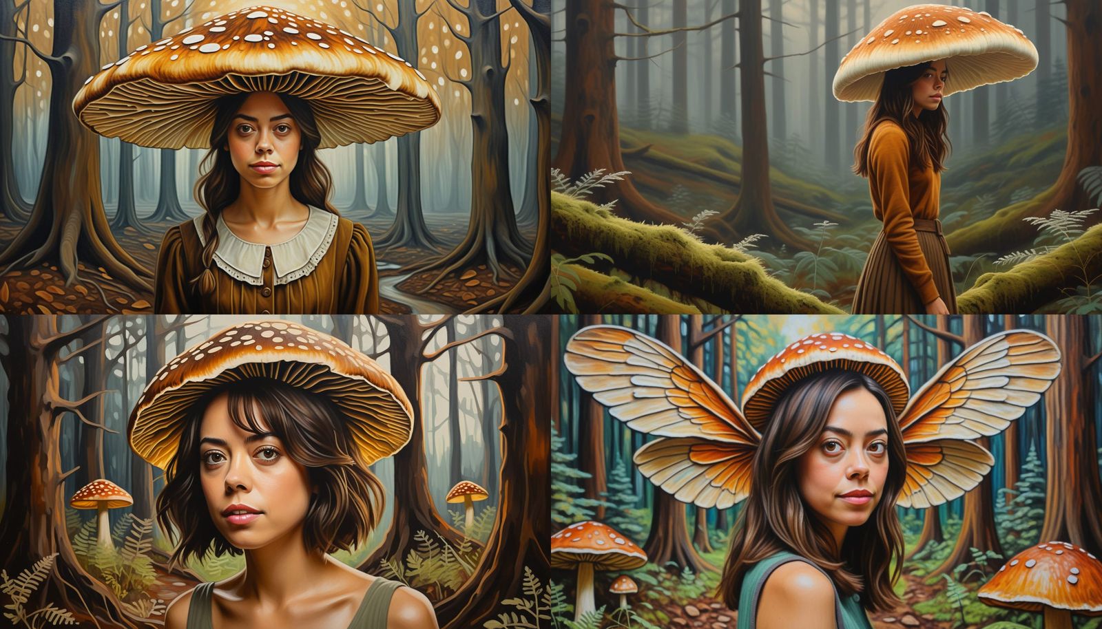Earth Toned Portrait of Aubrey Plaza with Wings in Forest Sc...