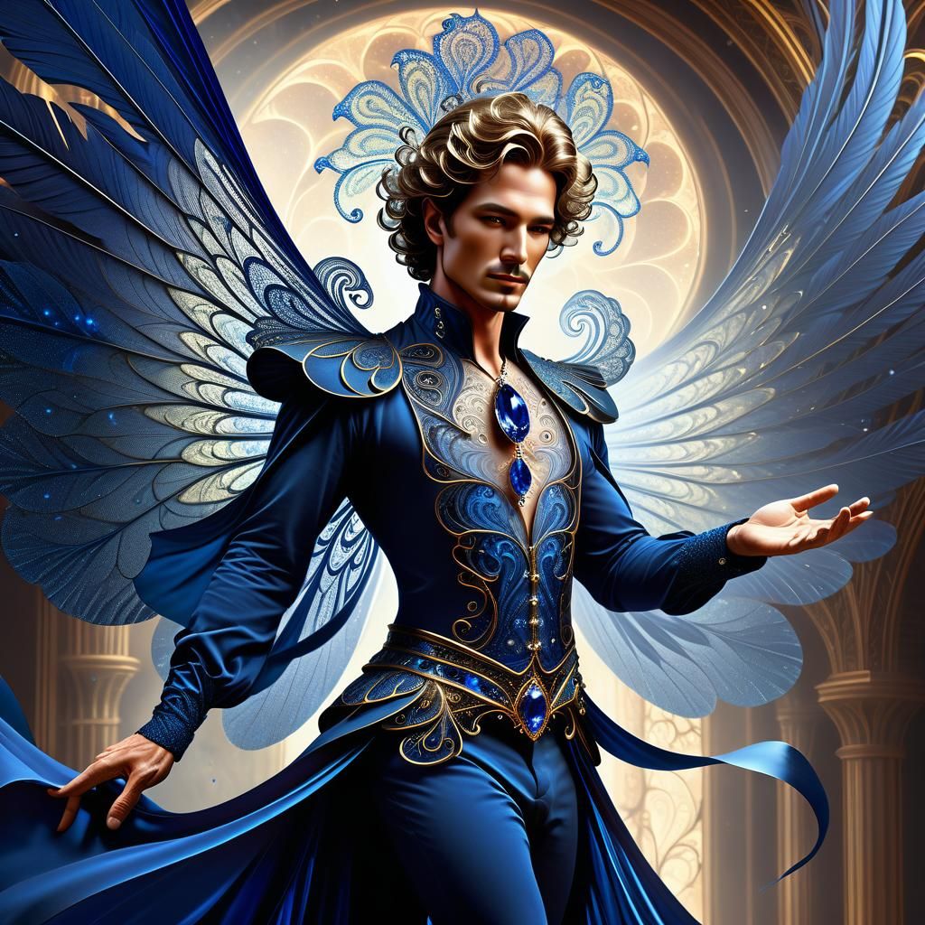 Sapphire Fairy with Fractal Feathers: Digital Art