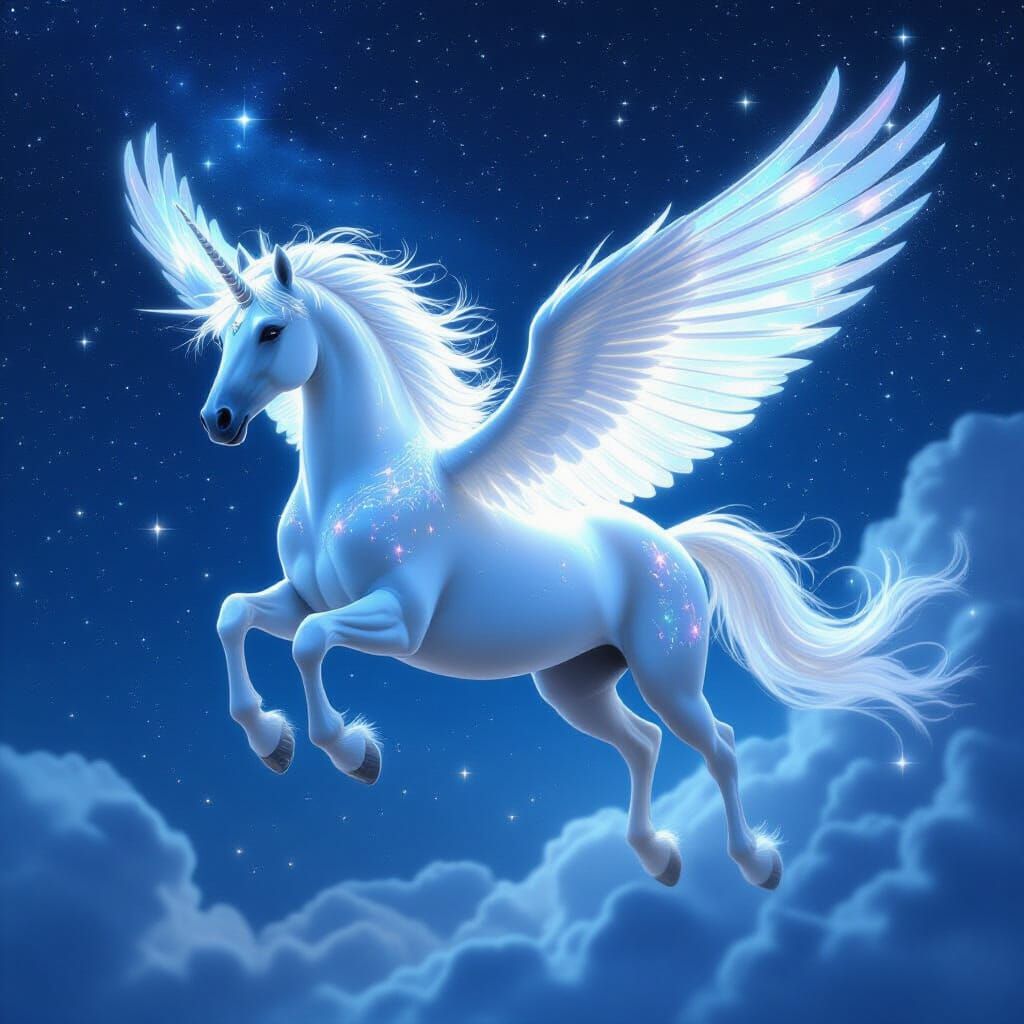 Celestial Pegasus Soaring Through Starry Night Sky
