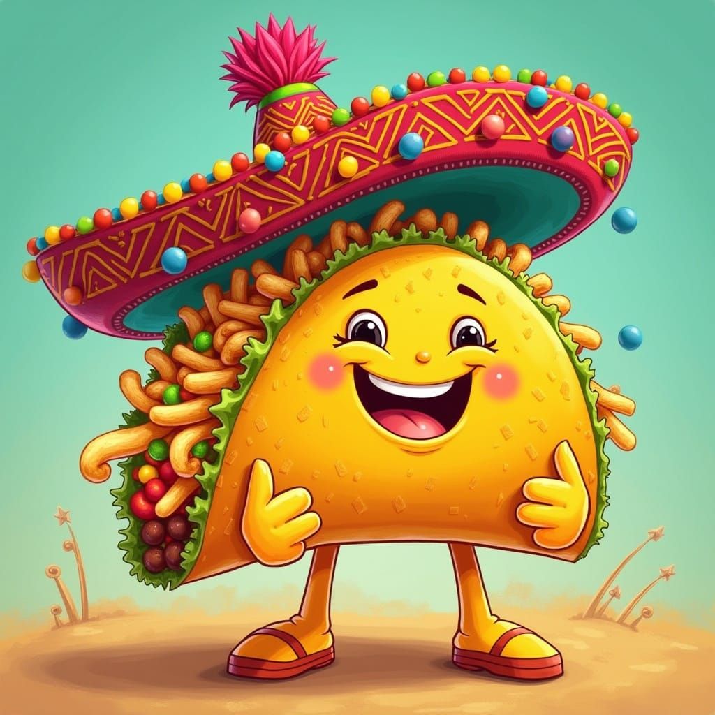 Vibrant Taco Character with Embroidered Sombrero and Serape ...